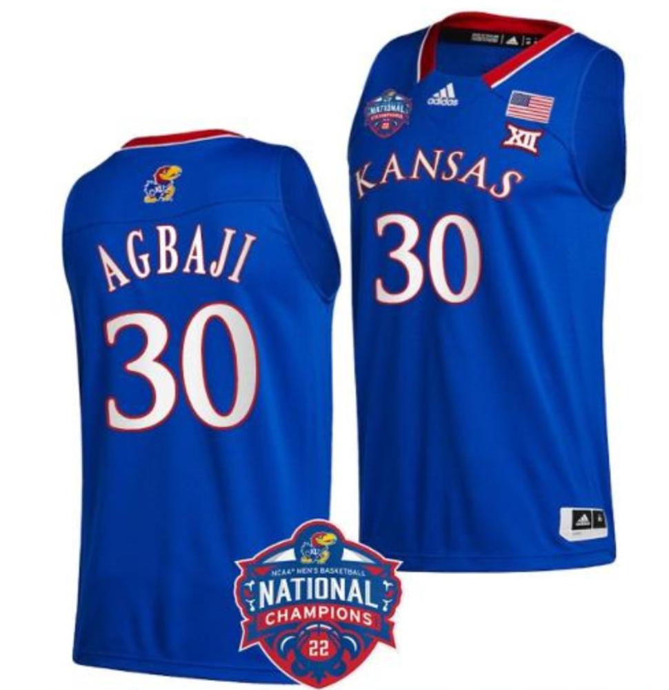 Ochai Agbaji Jersey 30 Kansas Jayhawks Basketball 2022 Ncaa National Champions
