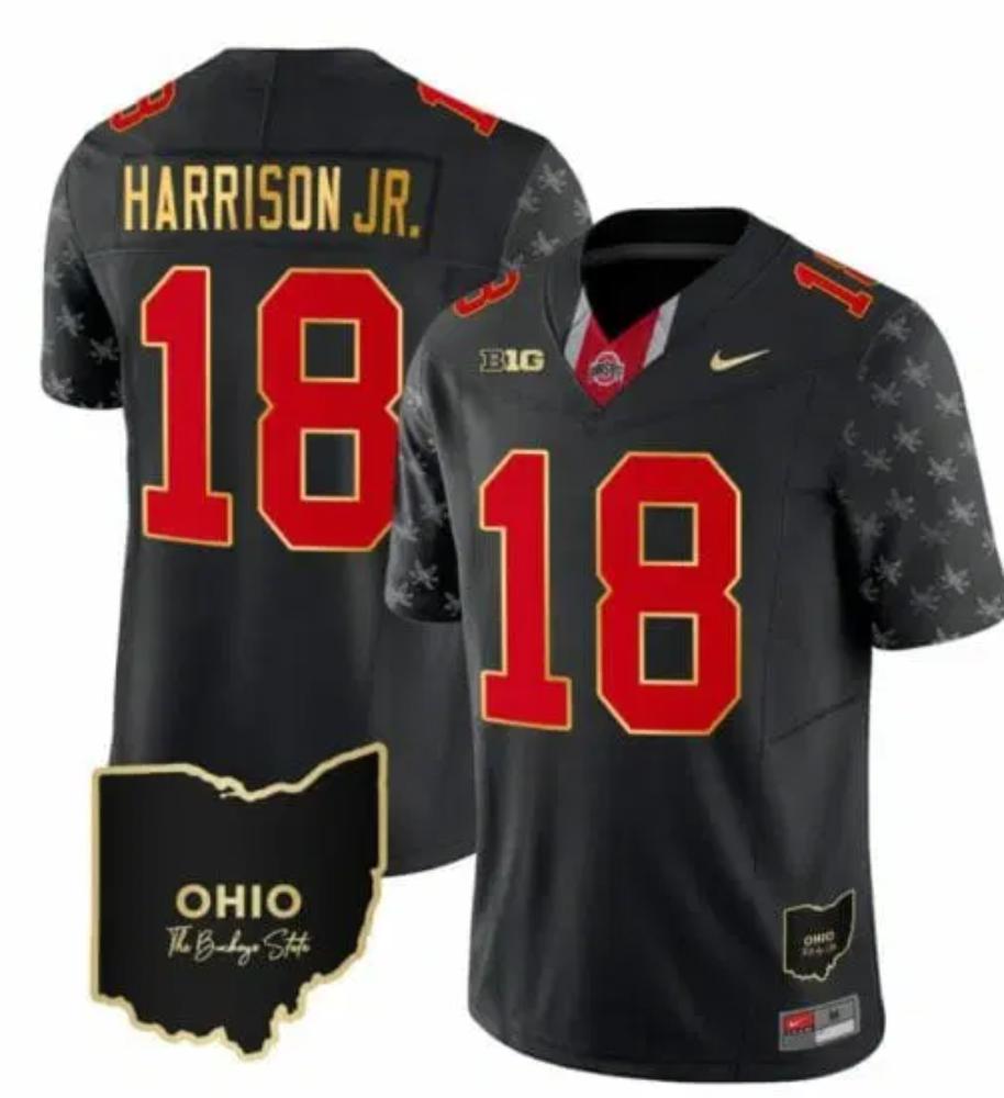 Ohio State Buckeyes Marvin Harrison Jr 18 College Football Jersey Black Gold