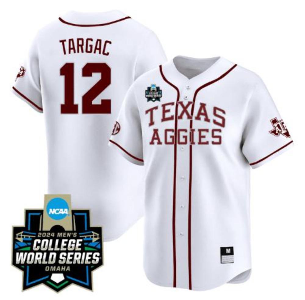 Rayan Targac Jersey Texas Am Aggies 2024 World Series Baseball White Alternate