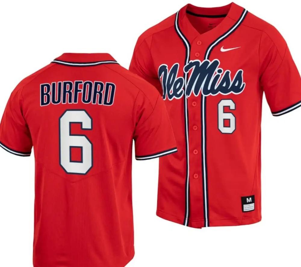 Reagan Burford Jersey Ole Miss Rebels College Baseball Red 6