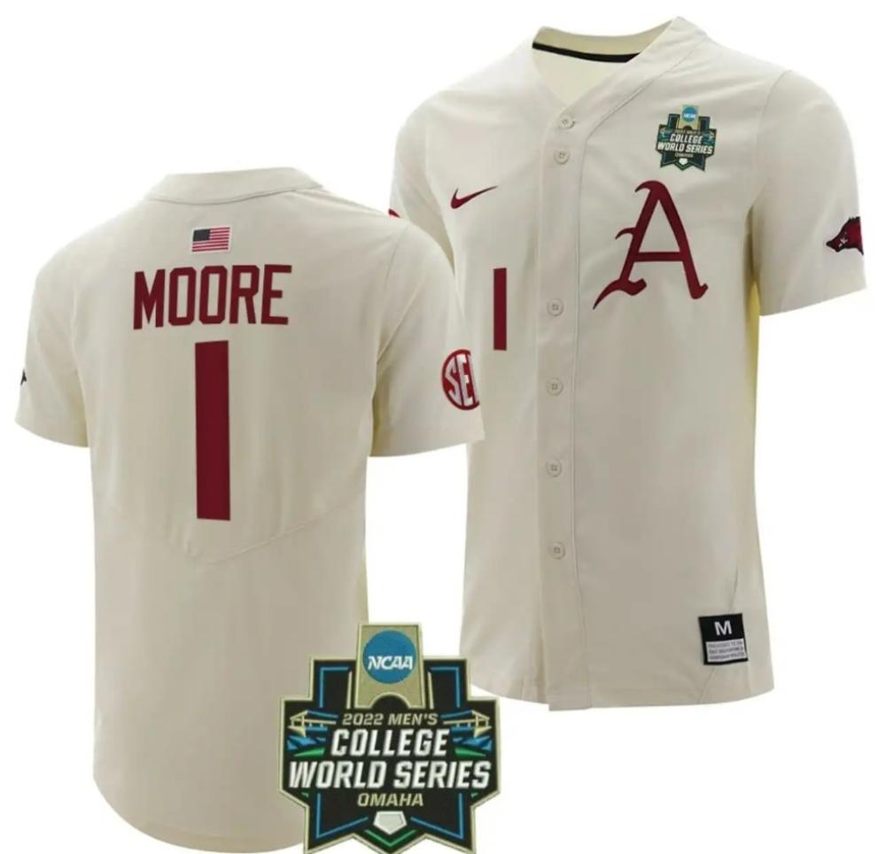 Robert Moore Jersey Arkansas Razorbacks Baseball Ncaa 2022 College World Series