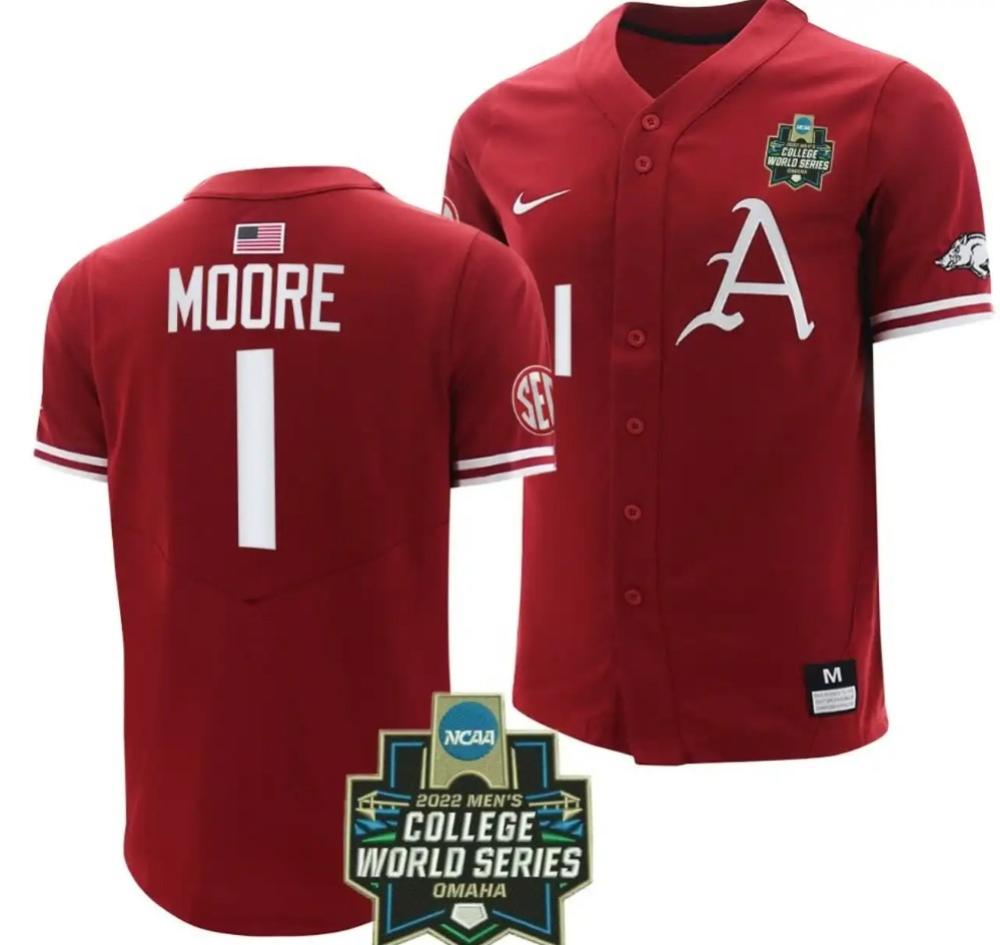 Robert Moore Jersey Arkansas Razorbacks Baseball Ncaa College 2022 College Worl