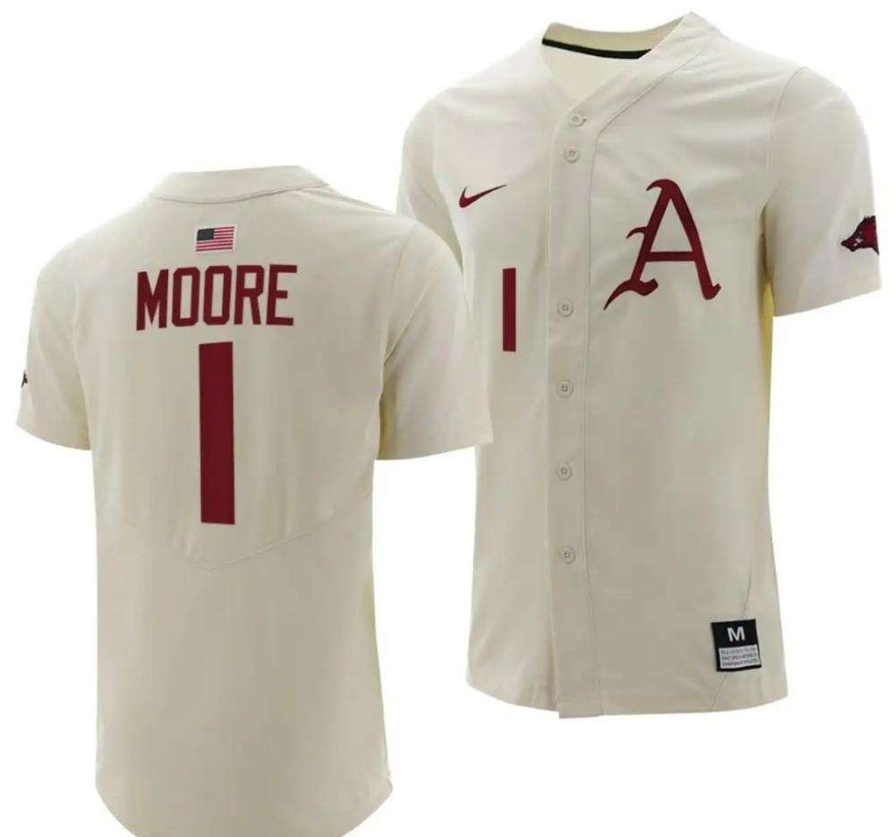 Robert Moore Jersey Arkansas Razorbacks Baseball Ncaa College Full button Natur