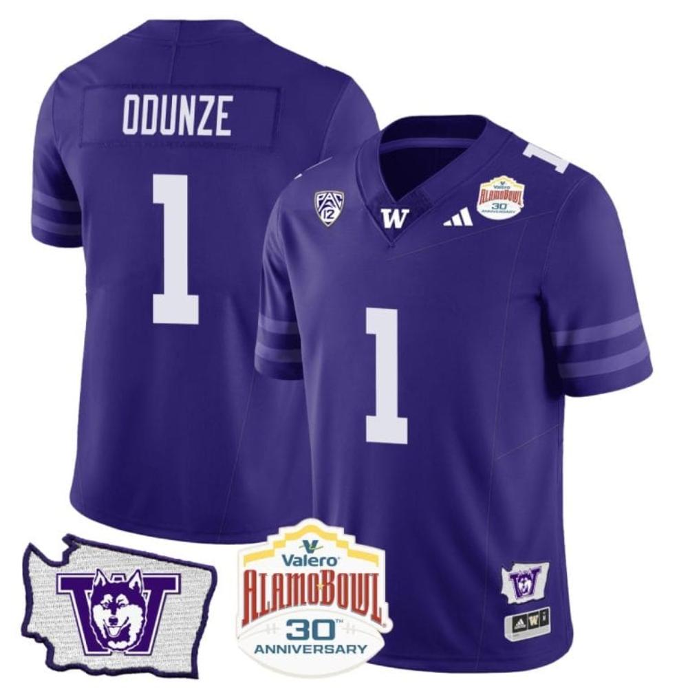 Rome Odunze Jersey 1 Washington Huskies Alamo Bowl Patch Football Purple