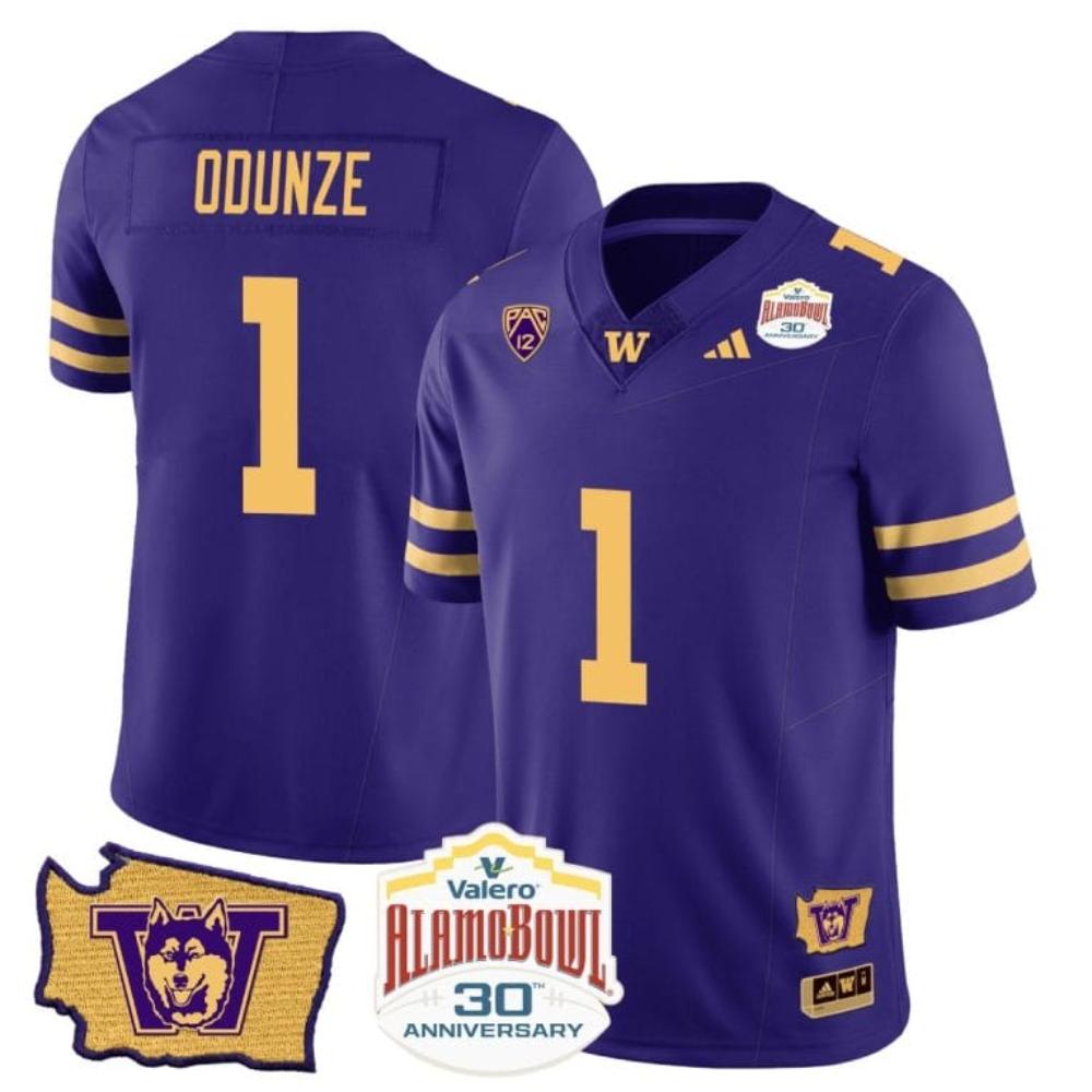 Rome Odunze Jersey 1 Washington Huskies Alamo Bowl Patch Football Purple Gold