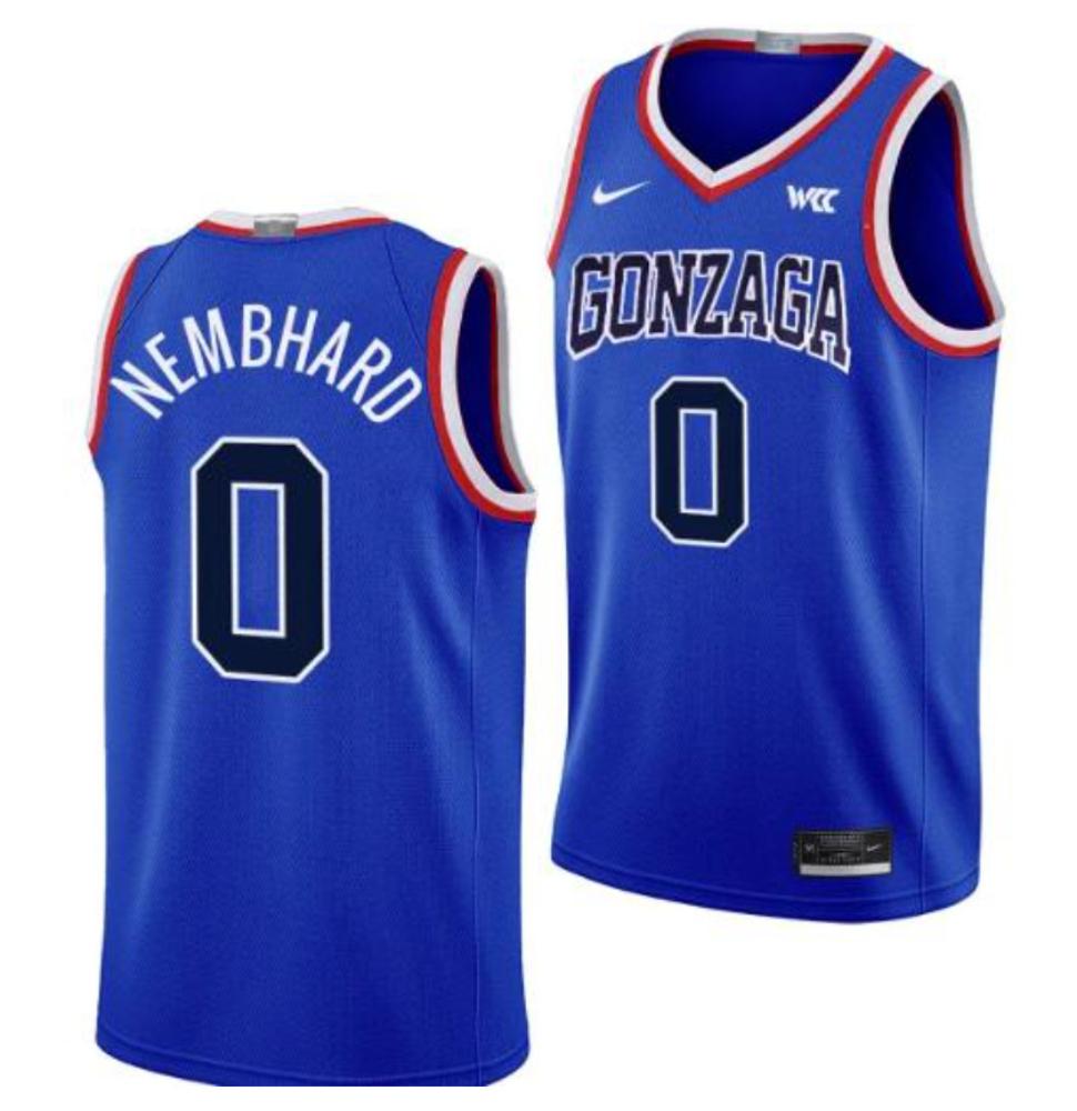 Ryan Nembhard Jersey 0 Gonzaga Bulldogs Throwback Basketball Uniform 2024 Blue