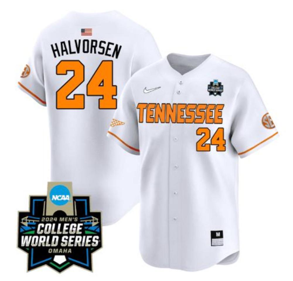 Seth Halvorsen Jersey 24 Tennessee Vols 2024 World Series Ncaa Baseball White