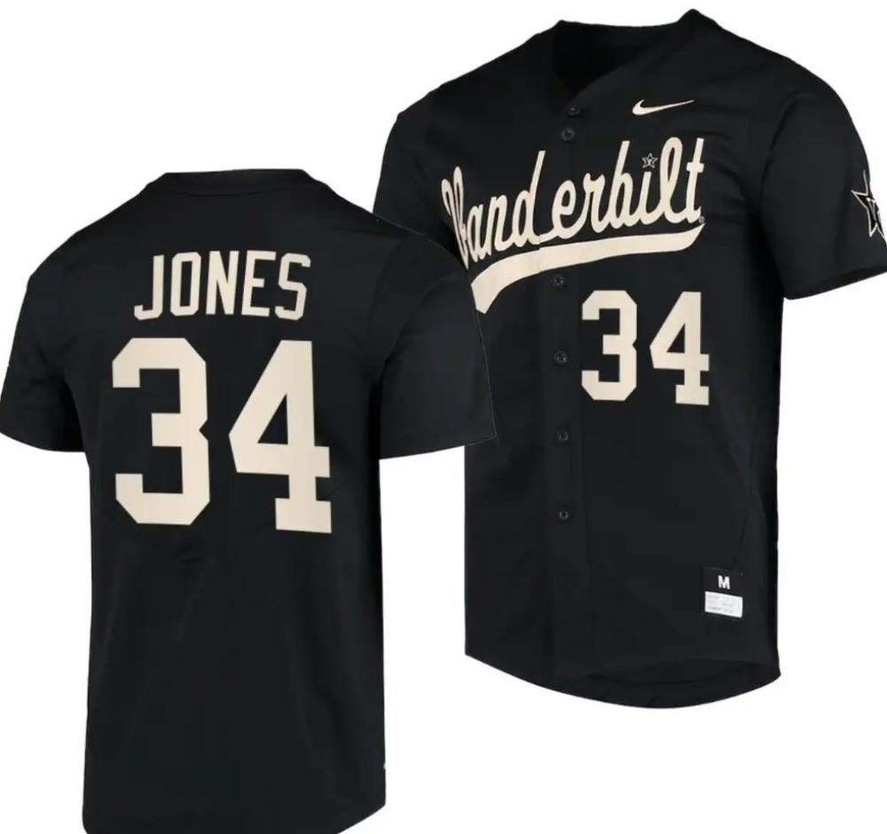 Spencer Jones Jersey Vanderbilt Commodores Baseball Ncaa College Black 34