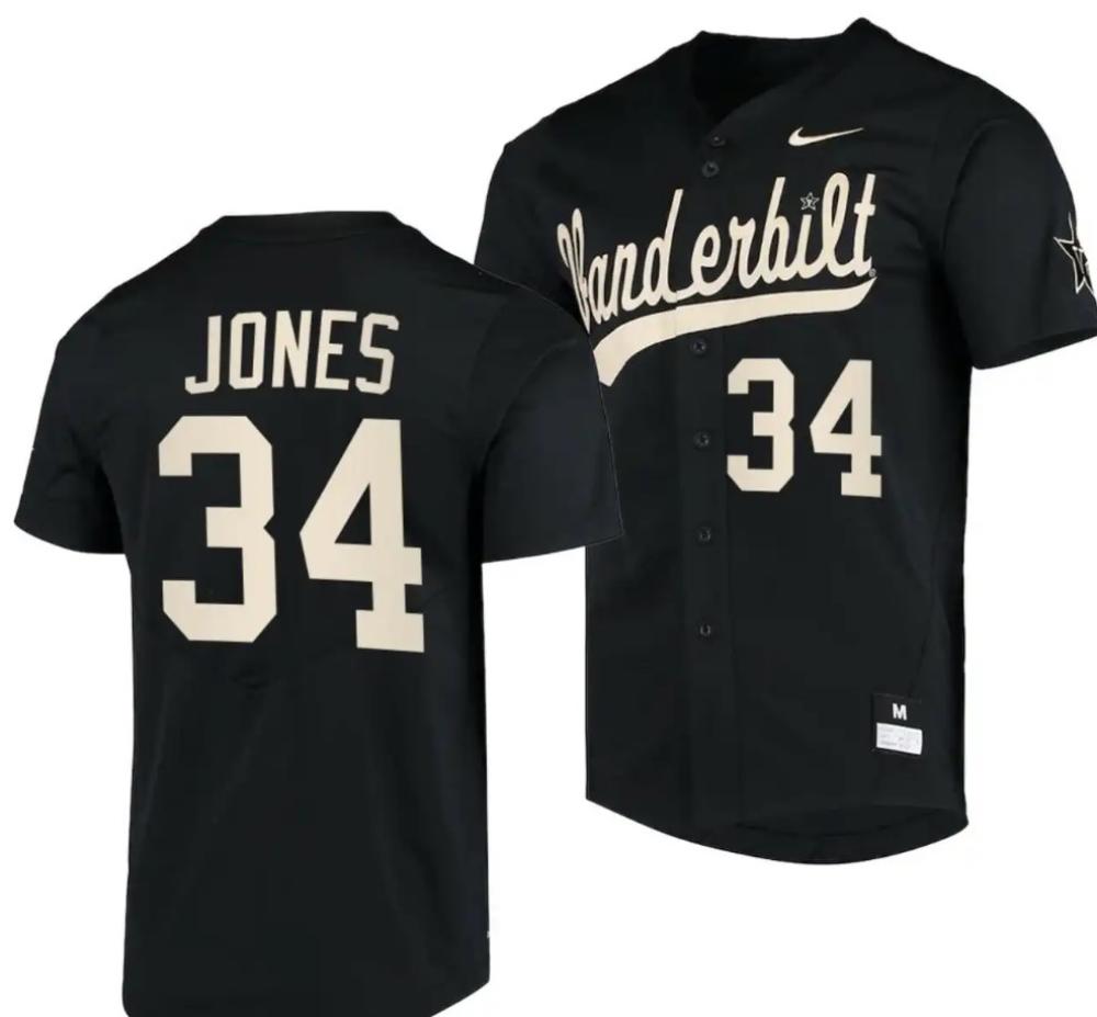 Spencer Jones Jersey Vanderbilt Commodores College Baseball Replica Black 34