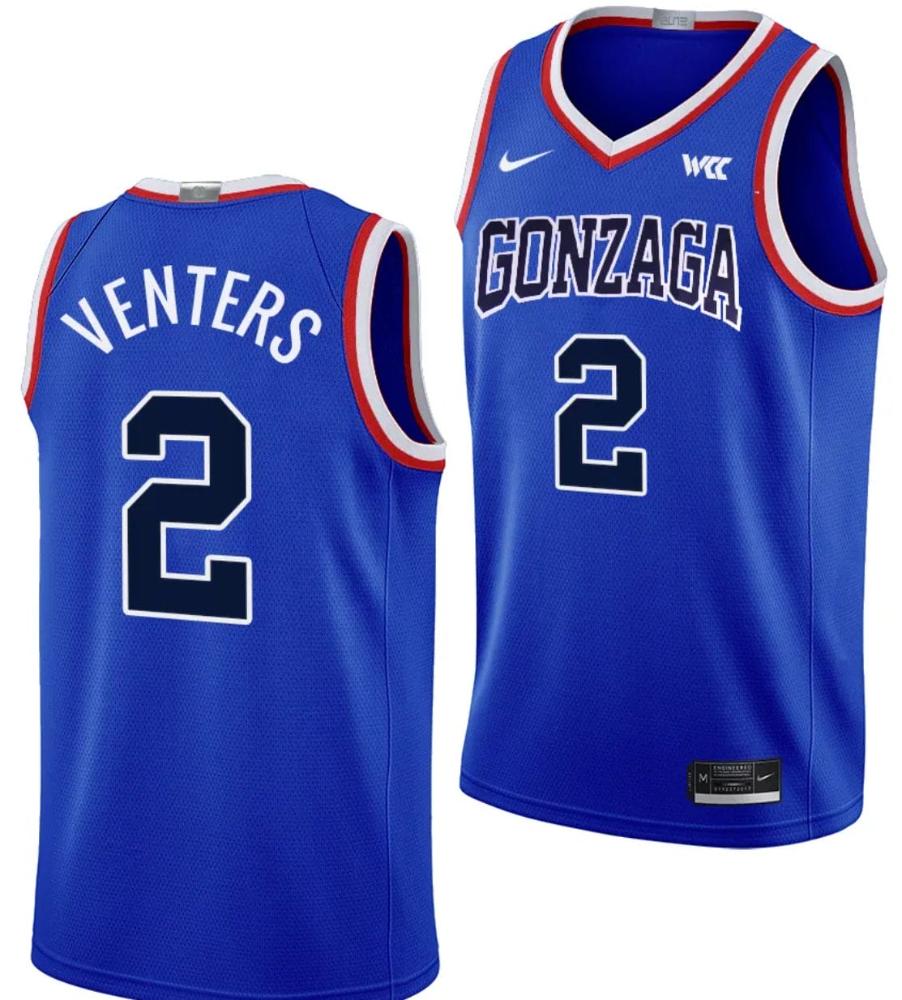 Steele Venters Jersey 2 Gonzaga Bulldogs Throwback Basketball Uniform 2023 24