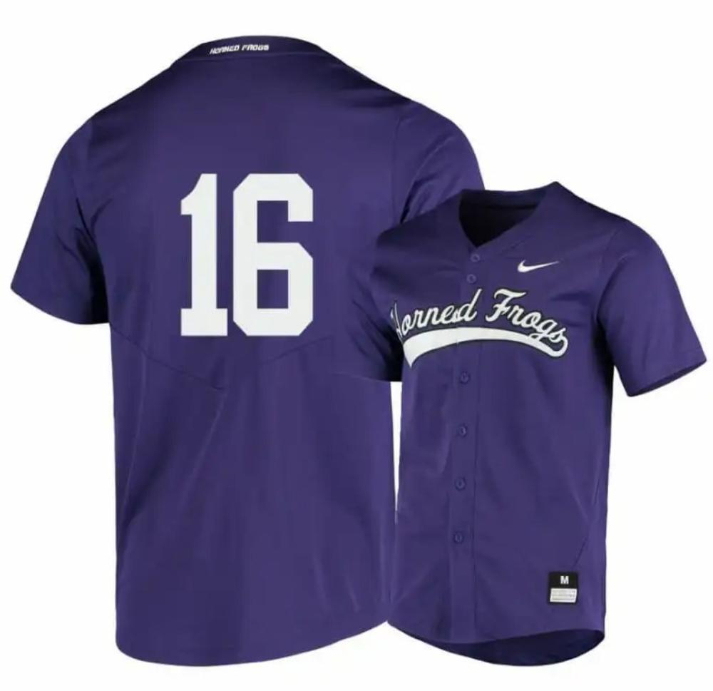 Tcu Horned Frogs 16 Gene Wood Purple Elite Baseball Jersey