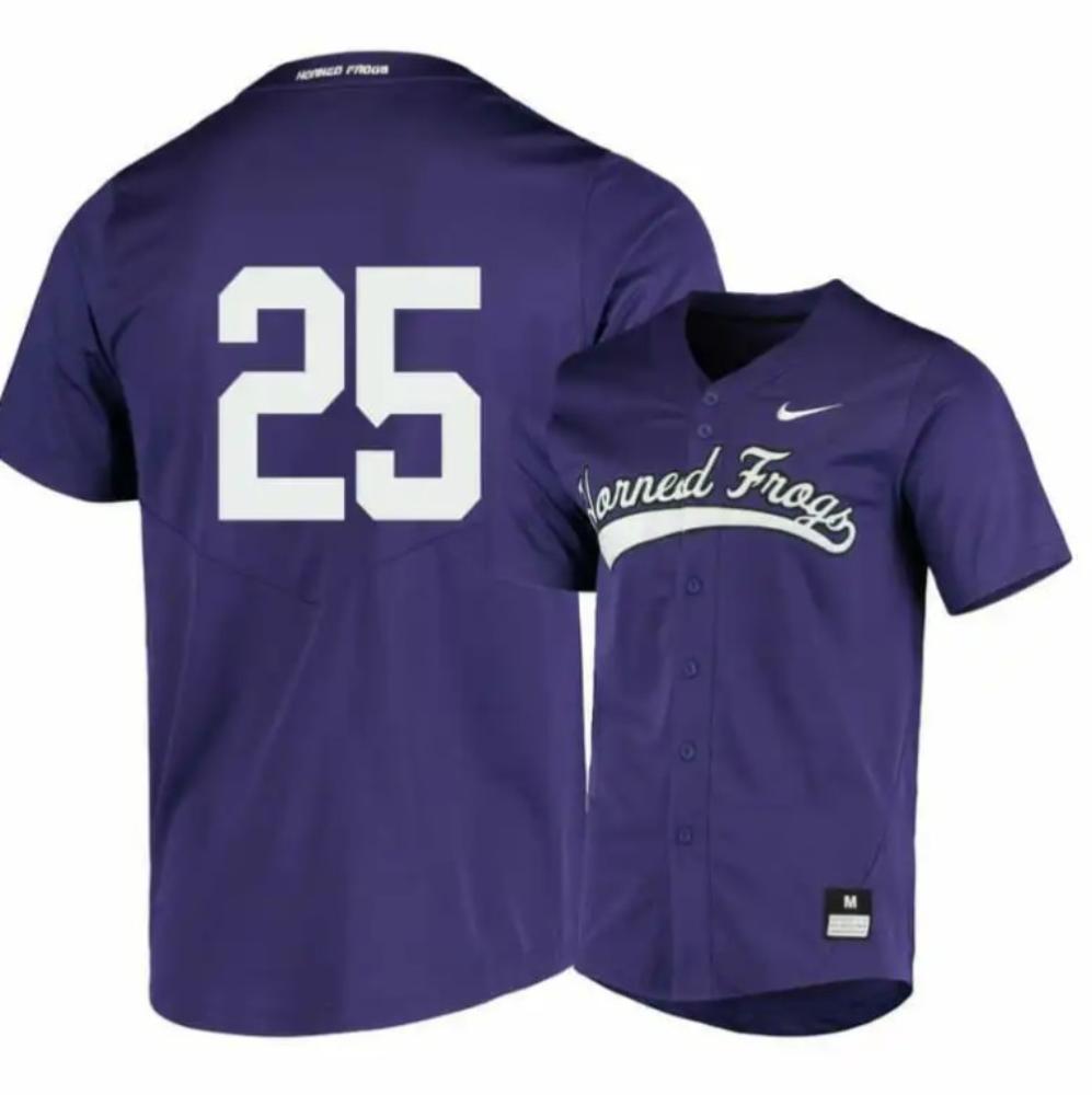 Tcu Horned Frogs 25 Tommy Sacco Purple Elite Baseball Jersey