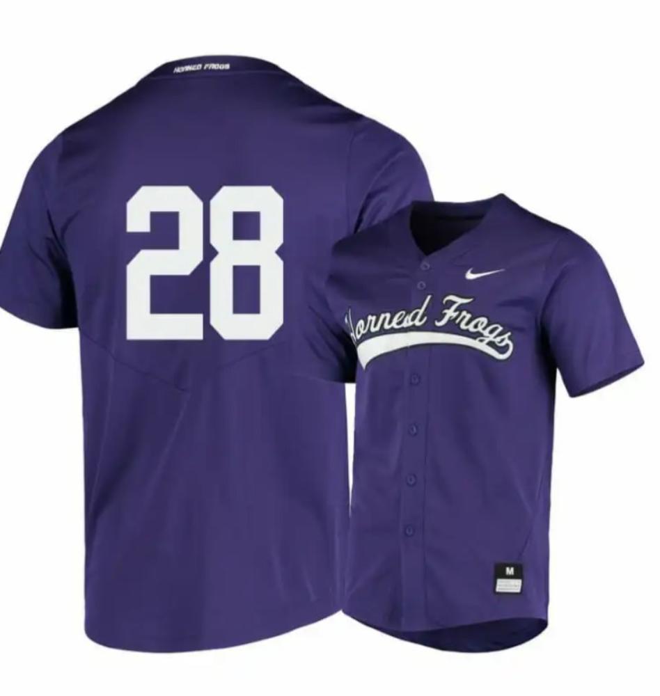 Tcu Horned Frogs 28 Gray Rodgers Purple Elite Baseball Jersey