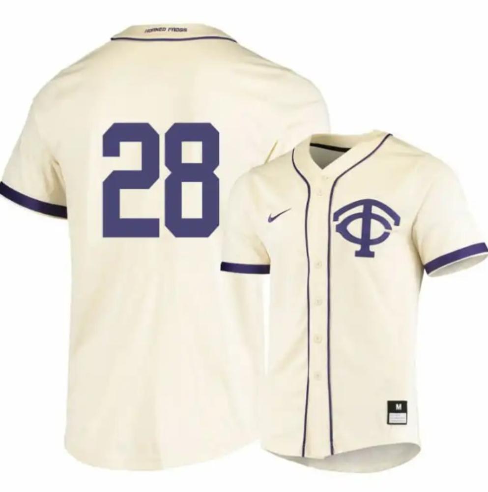 Tcu Horned Frogs 28 Gray Rodgers White Elite Baseball Jersey