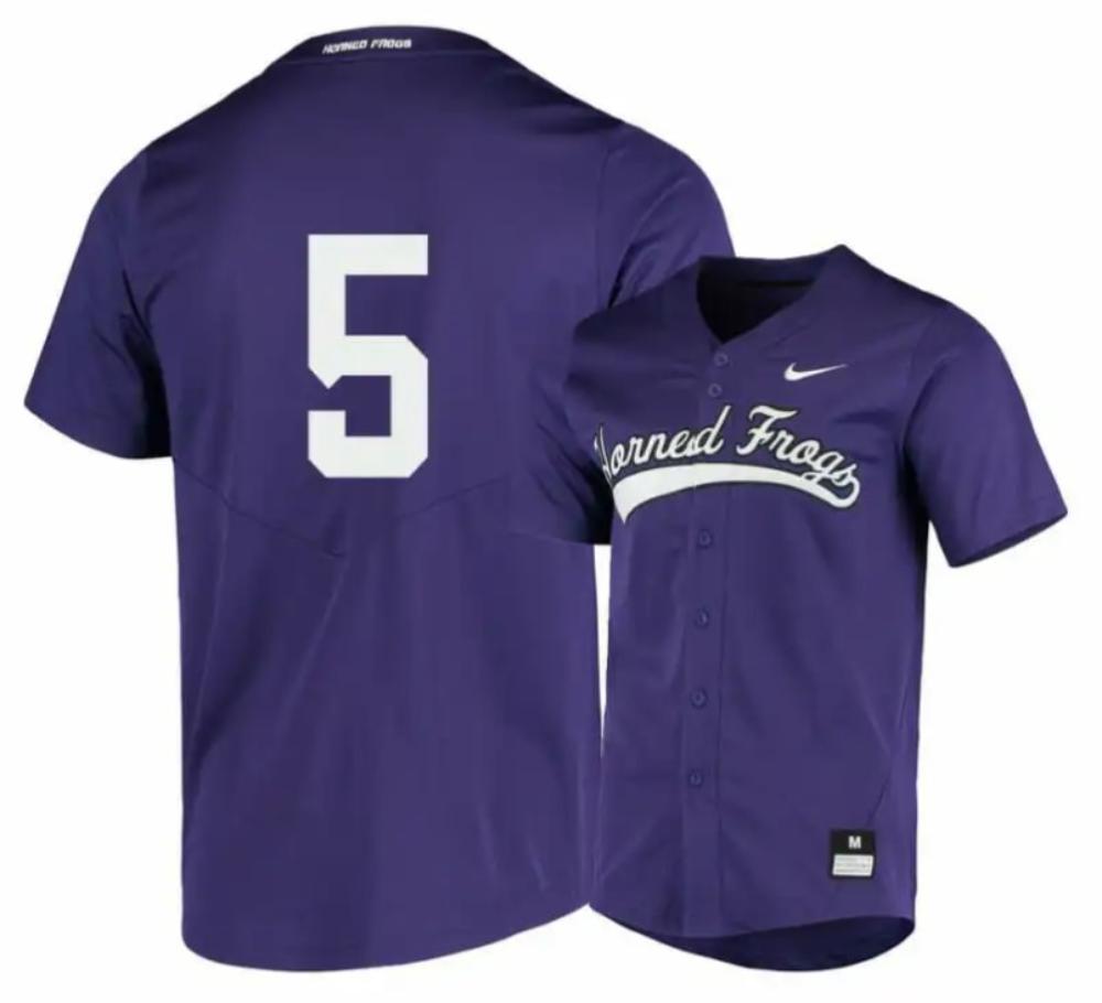 Tcu Horned Frogs 5 Sam Thompson Purple Elite Baseball Jersey