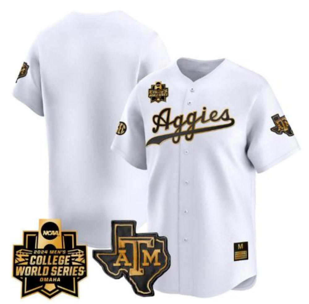 Texas Am Aggies Team Jersey 2024 World Series Patch Ncaa Baseball Gold White