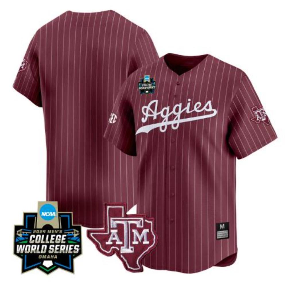 Texas Am Aggies Team Jersey 2024 World Series Patch Ncaa Baseball Maroon Stripe