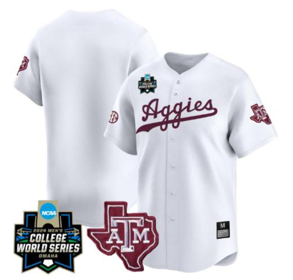 Texas Am Aggies Team Jersey White 2024 College World Series Patch Ncaa Baseball