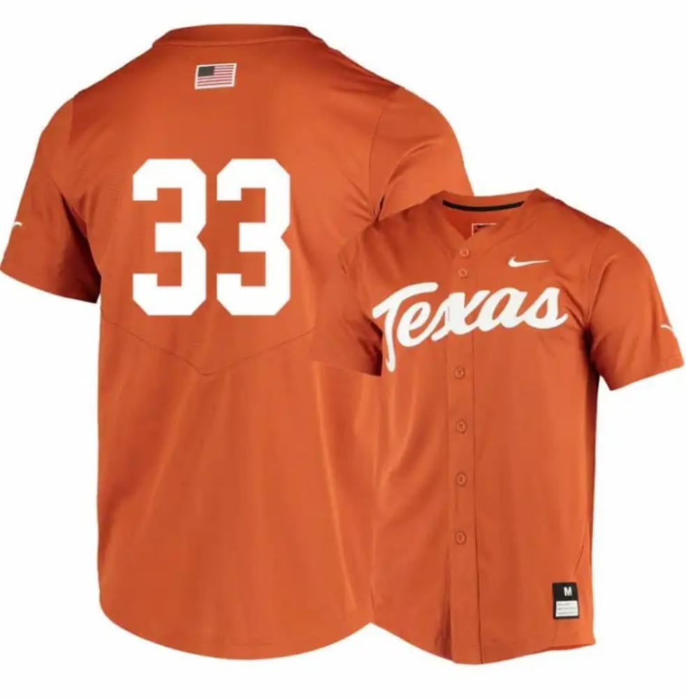 Texas Longhorns 33 Pete Hansen Elite Orange College Baseball Jersey