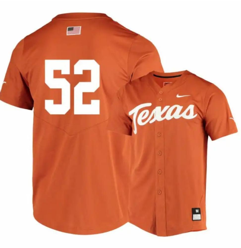 Texas Longhorns 52 Zach Zubia Elite Orange College Baseball Jersey