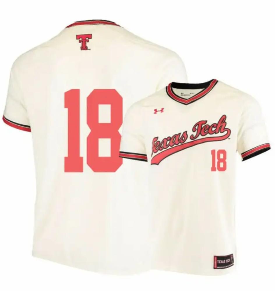 Texas Tech Red Raiders 18 Cole Stilwell Cream College Baseball Jersey