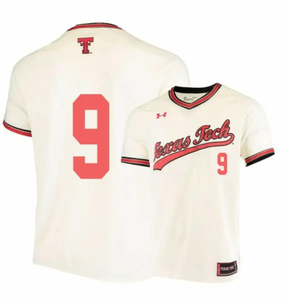 Texas Tech Red Raiders 9 Dylan Neuse Cream College Baseball Jersey