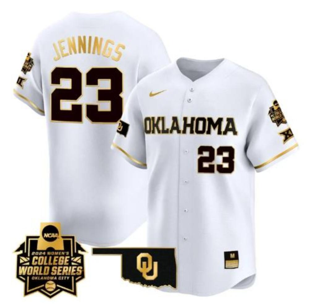 Tiare Jennings Jersey 23 Oklahoma Sooners 2024 World Series Baseball White Gold