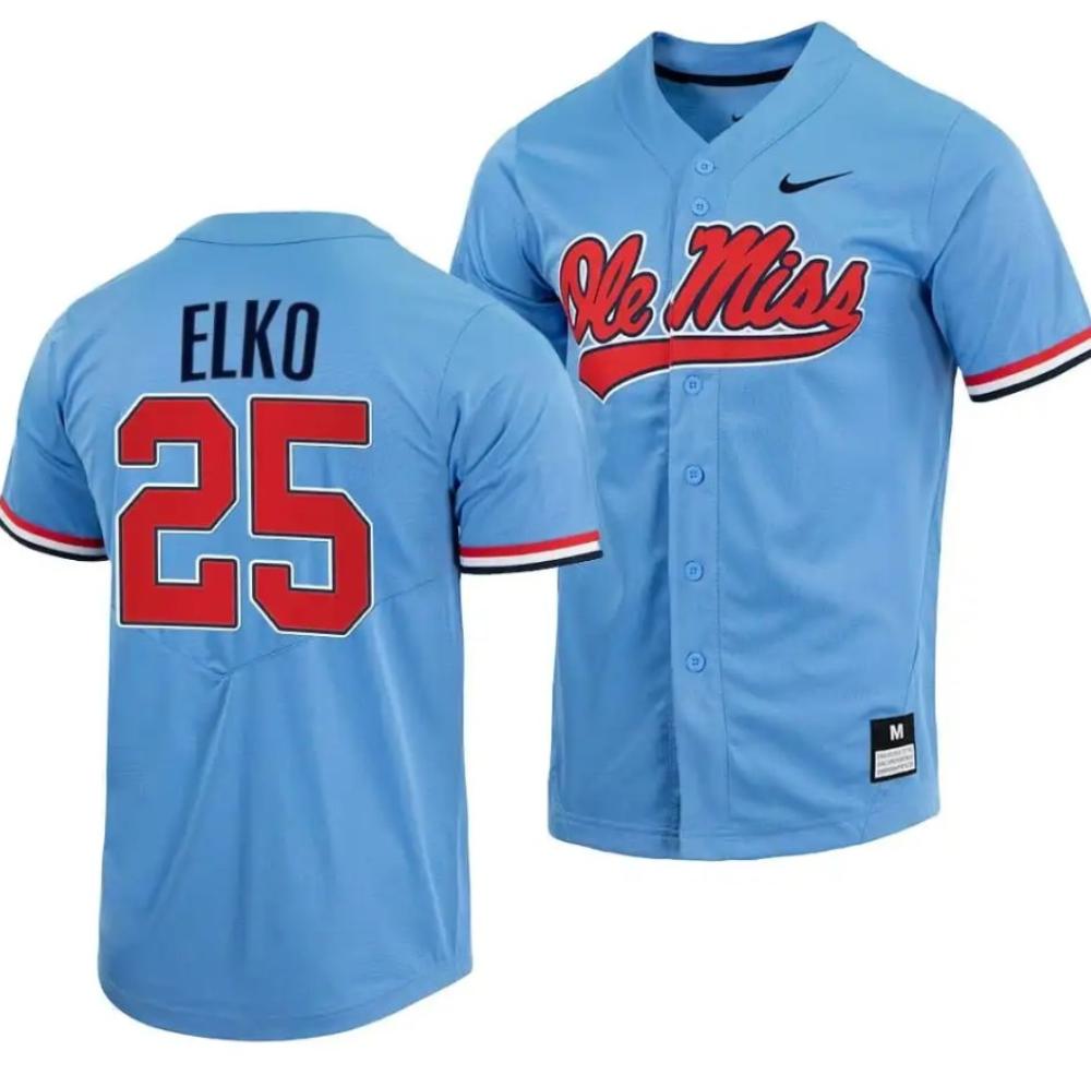 Tim Elko Jersey Ole Miss Rebels College Baseball Full button Blue 25