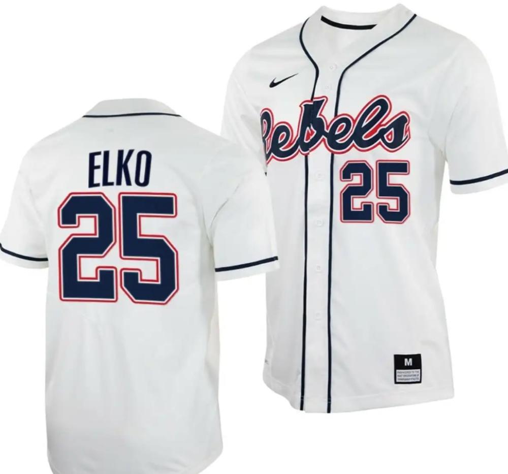 Tim Elko Jersey Ole Miss Rebels College Baseball White 25