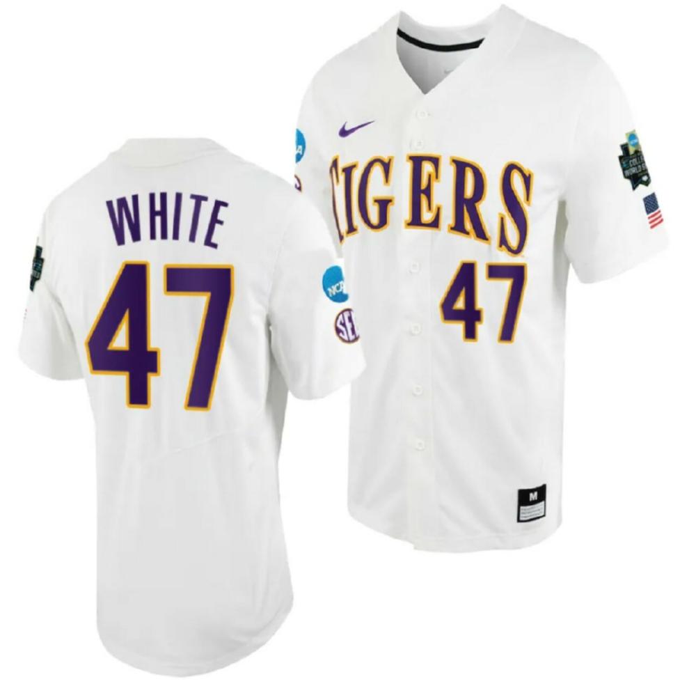 Tommy White Jersey Lsu Tigers 47 White 2023 College World Series Ncaa Baseball