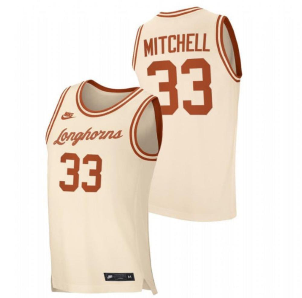 Tre Mitchell 33 Ncaa Texas Longhorns Basketball College Jersey   Cream