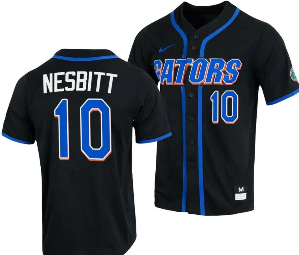 Tyler Nesbitt Jersey Florida Gators College Baseball Full button Black 10
