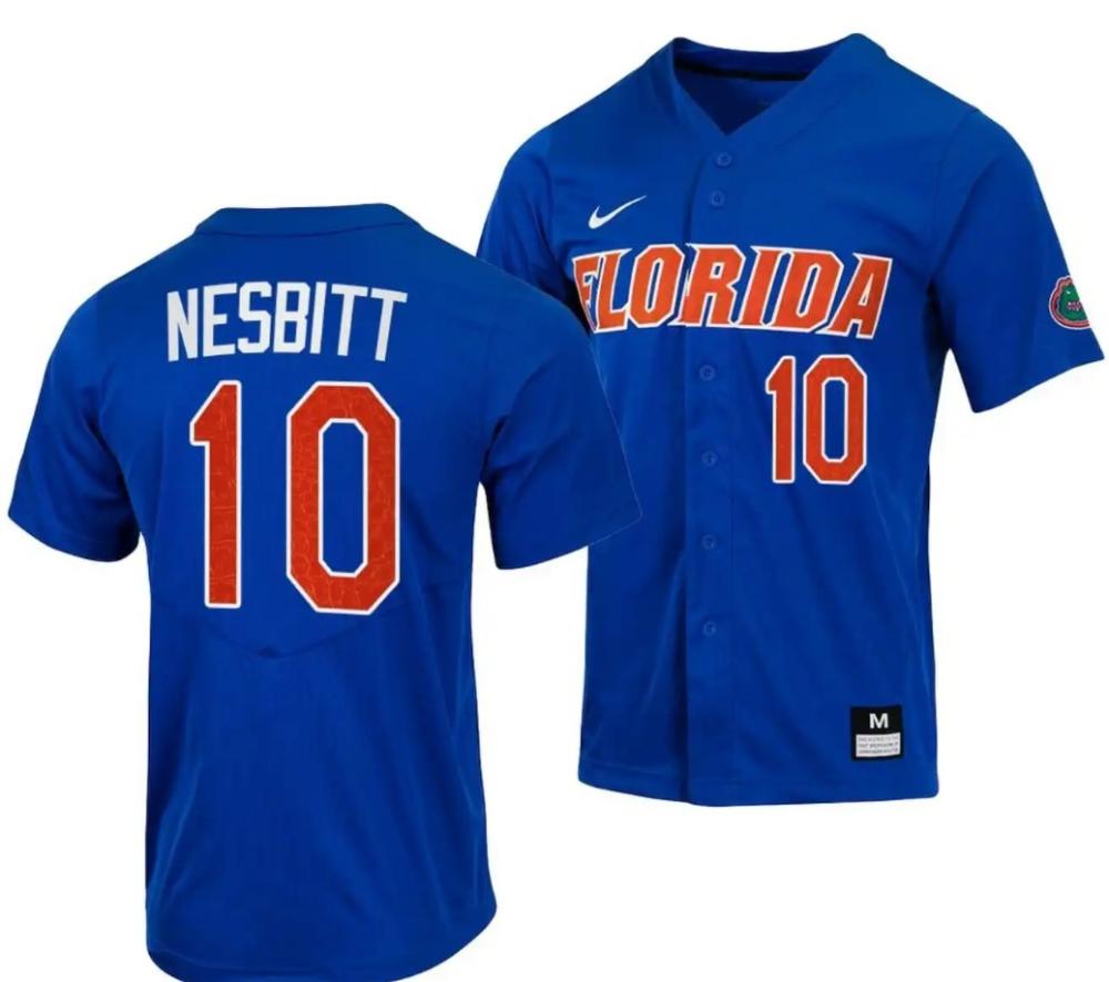 Tyler Nesbitt Jersey Florida Gators College Baseball Full button Royal 10