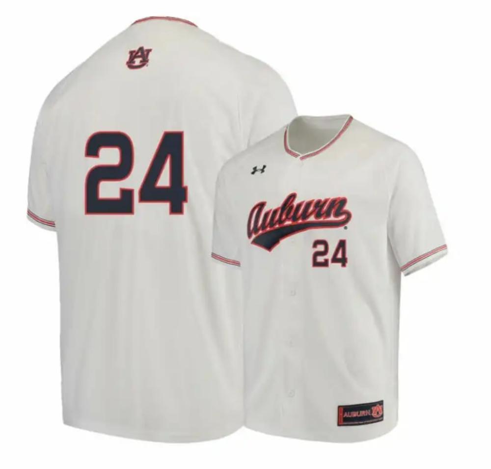 Under Armour Auburn Tigers 24 Conor Davis White Baseball Jersey