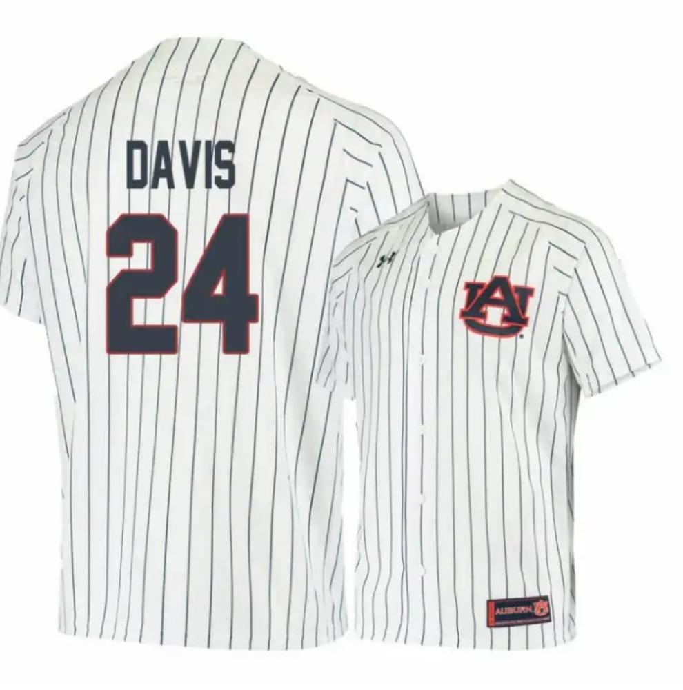 Under Armour Auburn Tigers 24 Conor Davis White Blue Baseball Jersey