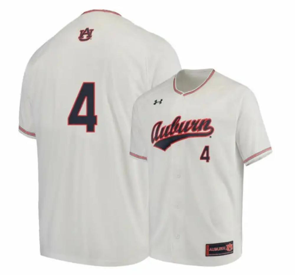 Under Armour Auburn Tigers 4 Rankin Woley White Baseball Jersey