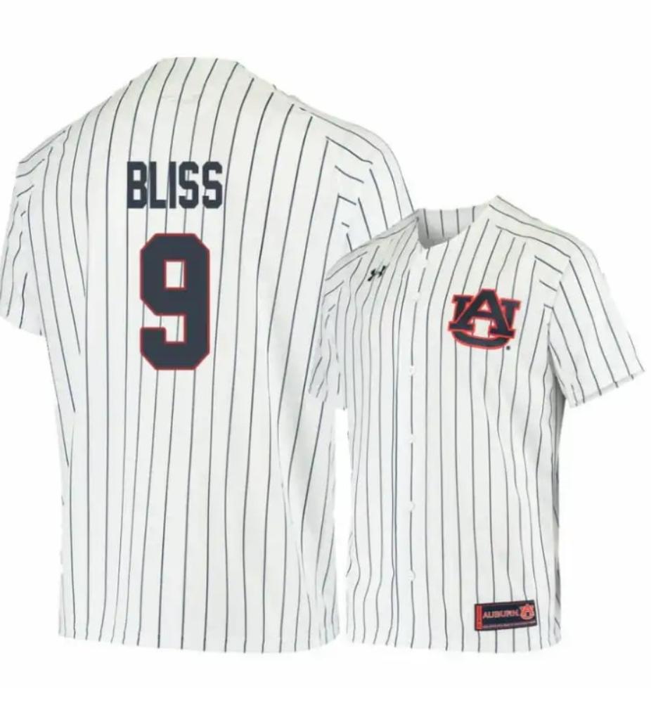 Under Armour Auburn Tigers 9 Ryan Bliss White Blue Baseball Jersey