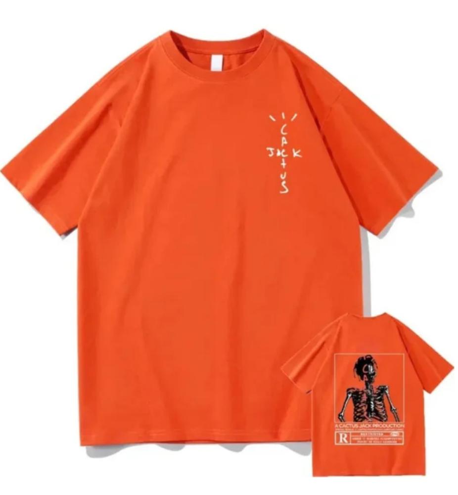 Unisex Cactus Jack Tshirt Hip Hop Style T shirts For Summer 100 Cotton Orange