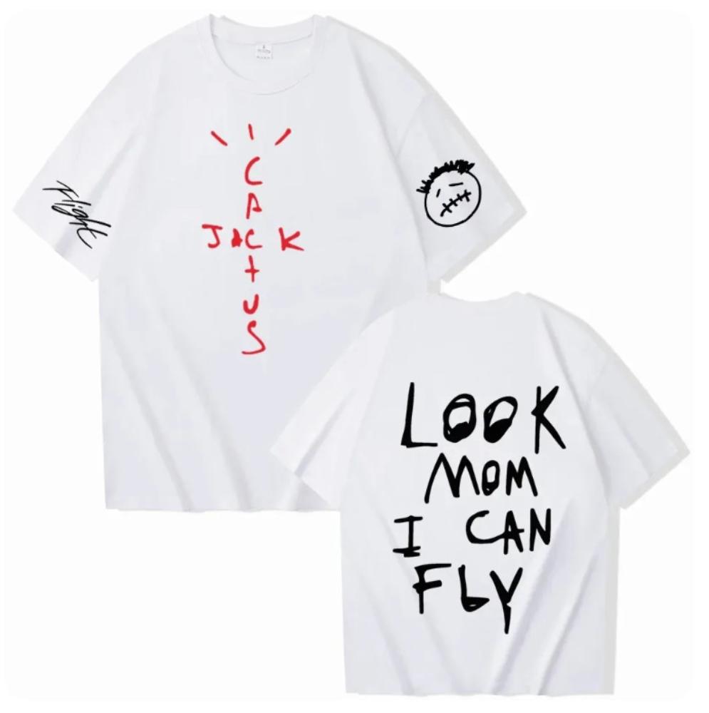 Unisexs Cactus Jack Printed look Mom I Can Fly T shirt Fashion Summer White