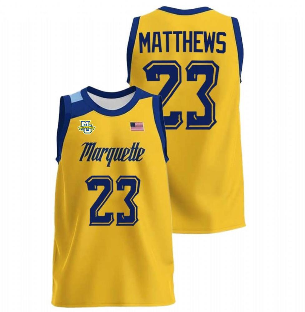 Wesley Matthews 23 Ncaa Marquette Golden Eagles College Basketball Jersey Gold