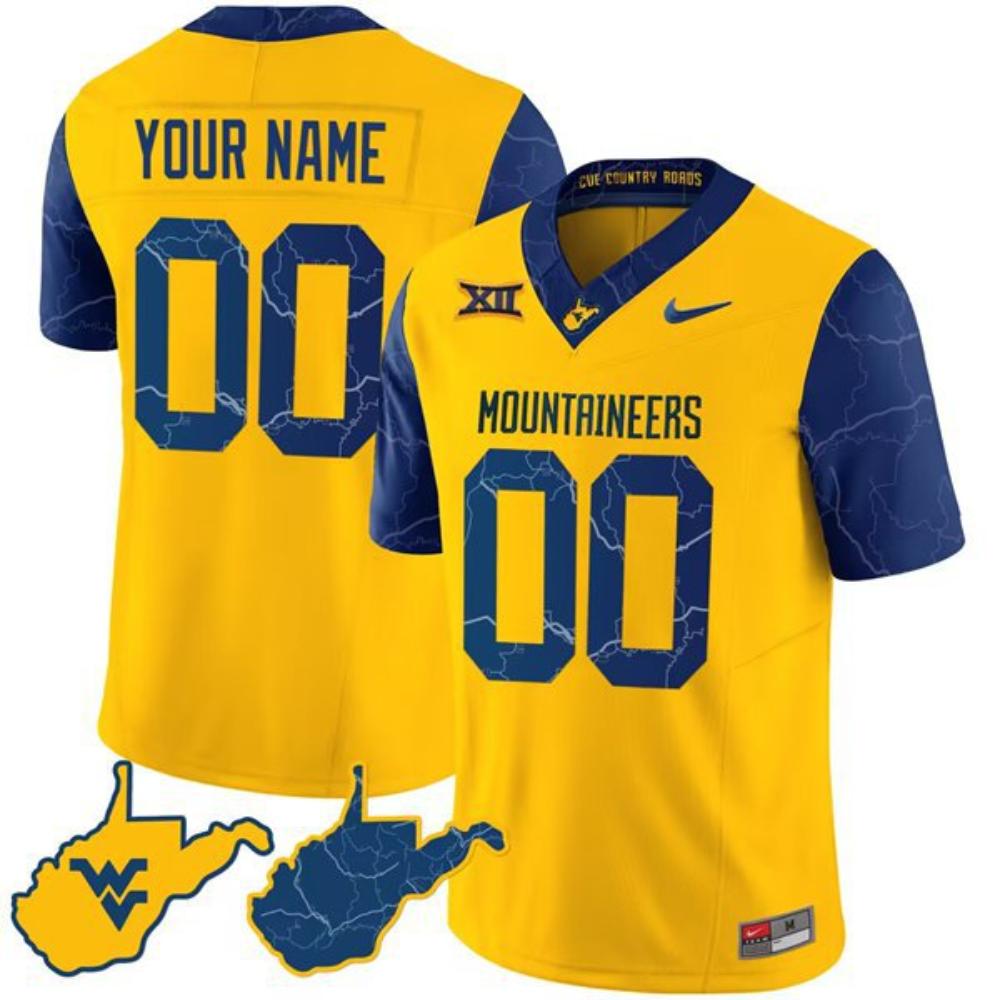 West Virginia Mountaineers Active Player Custom Gold 2023 Fuse Stitched Jer