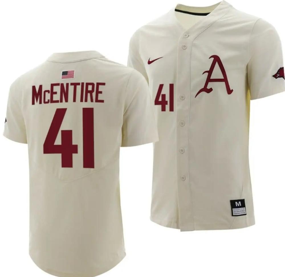 Will Mcentire Jersey Arkansas Razorbacks College Baseball Full button Natural