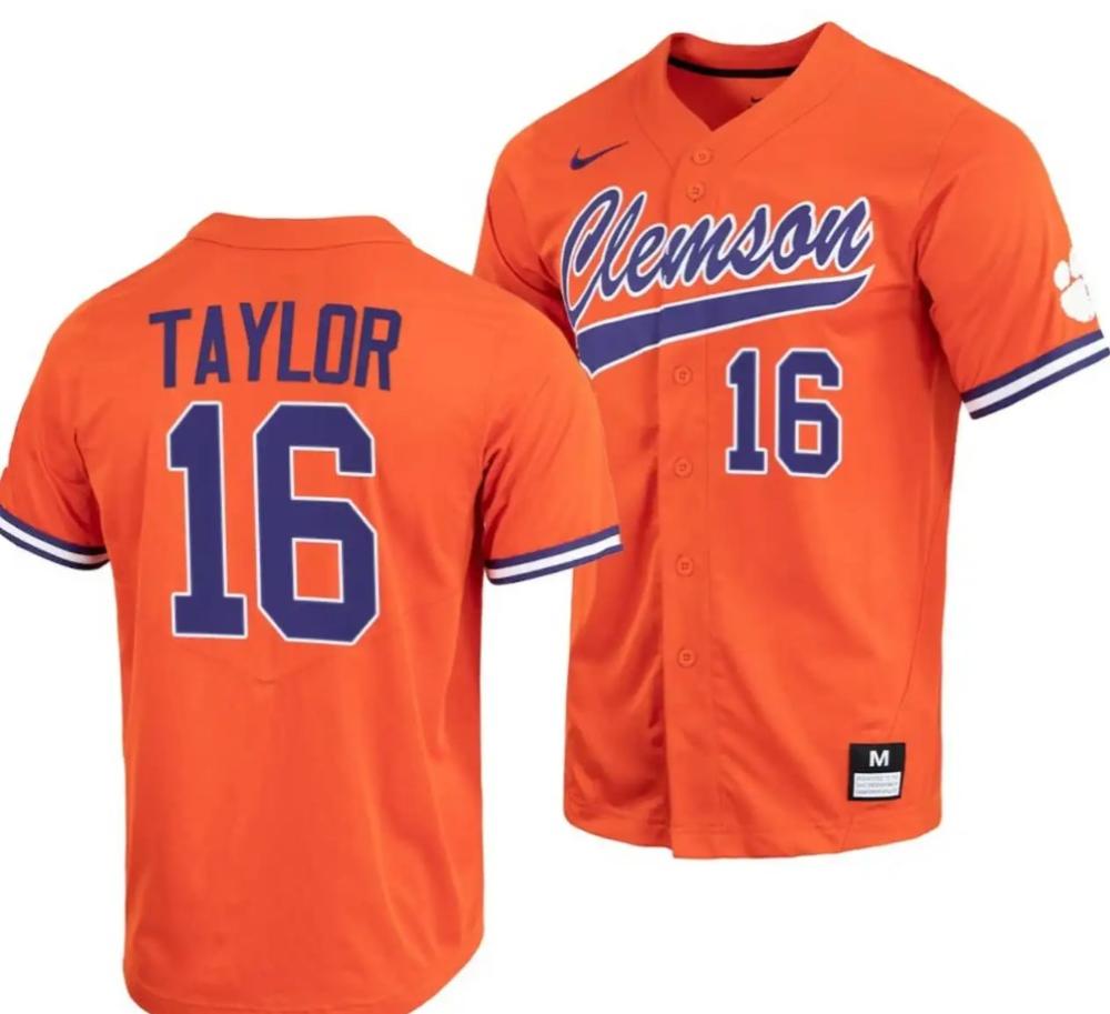 Will Taylor Jersey Clemson Tigers College Baseball Orange Full button 16