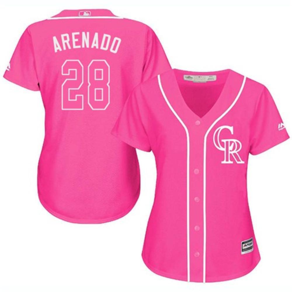 Women Colorado Rockies 28 Nolan Arenado Cool Base Player Jersey Pink