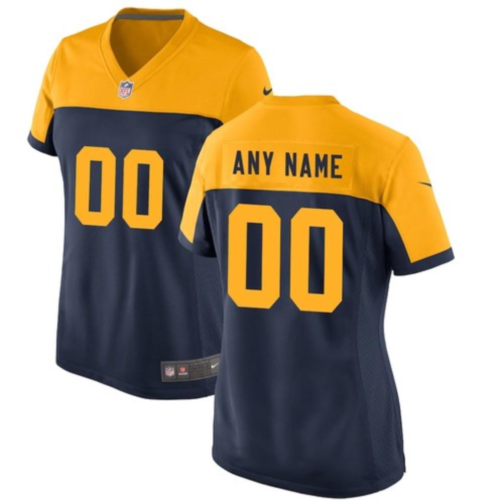 Womens Green Bay Packers Custom Jersey Navy 2020 Throwback Game Sewn